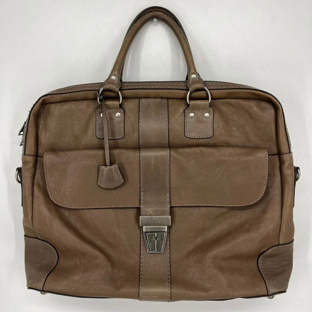 Banana Republic Brown Cow Leather Briefcase Laptop Bag 100% Leather
